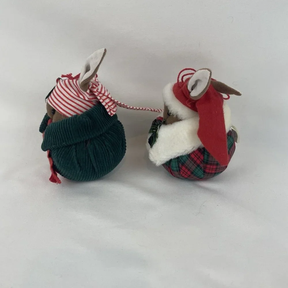 Coynes & Company Christmas Mice Hanging Ornaments‎ 4” Plush Cloth Vintage